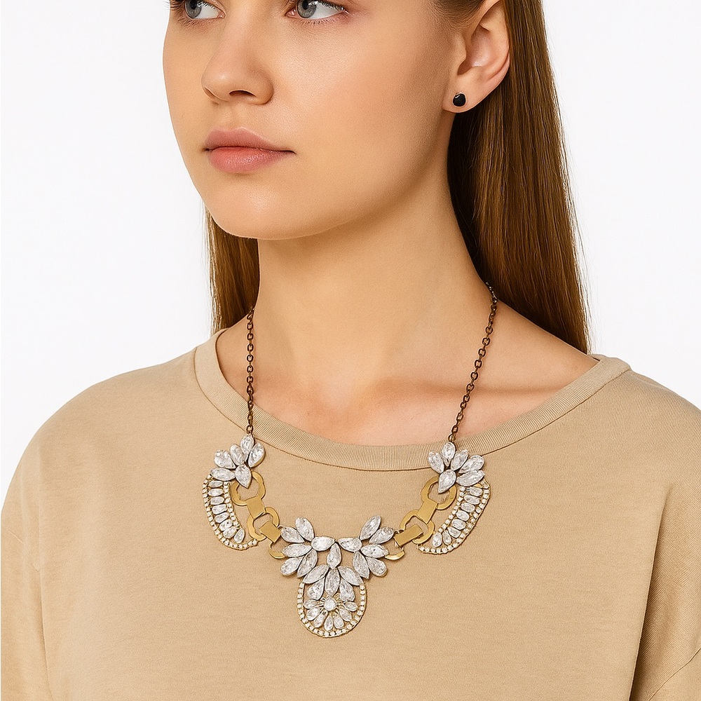 Gold-Tone Beaded Statement Costume Princess Queen Necklace